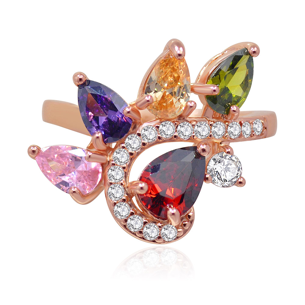 Tear Drop Multicolor Cubic Zirconia Ring